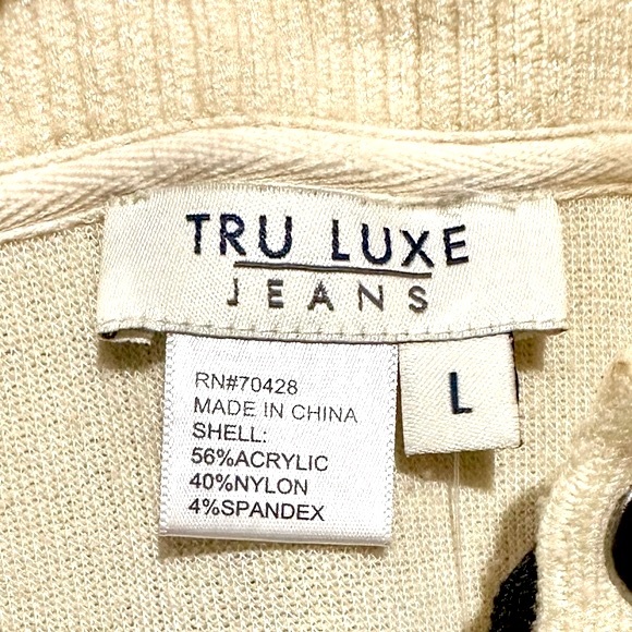 EUC Tru Lux Jeans Color Block Laced Neck Sweater Sz L - Picture 4 of 16